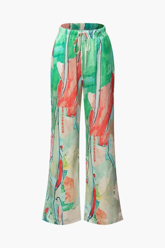 Watercolor Print Drawstring Waist Wide Leg Pants sold by Micas