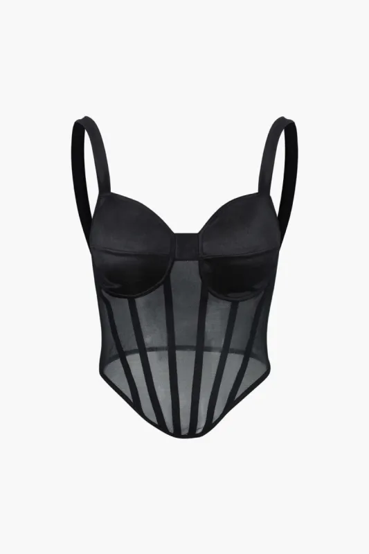 V Shape Hem Mesh Bustier Top sold by Micas