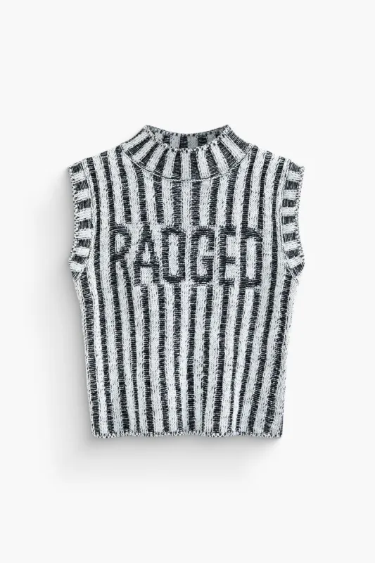 Letter Embroidered Mock Neck Strip Knit Tank Top sold by Micas