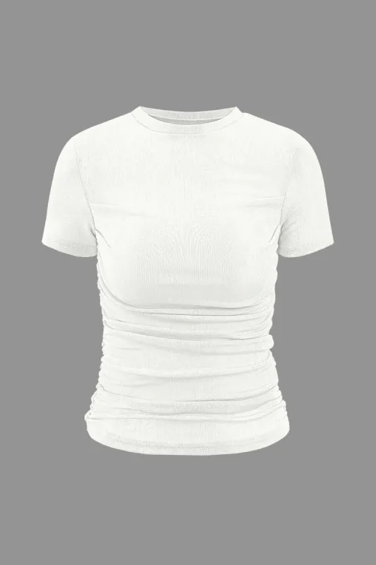 Round Neck Ruched Short Sleeve T-Shirt sold by Micas