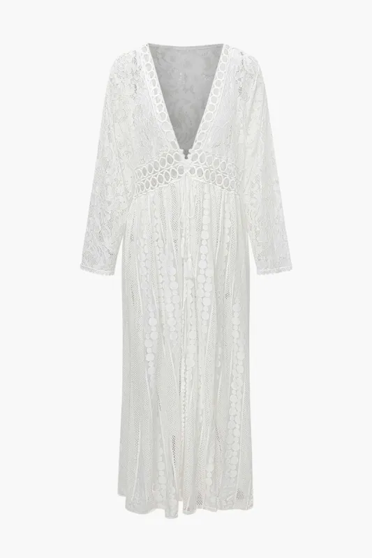 Sheer Lace Tie Front Cover-up sold by Micas