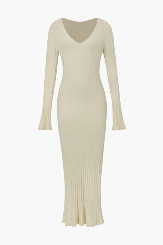 V-Neck Flared Sleeve Rib Knit Dress sold by Micas