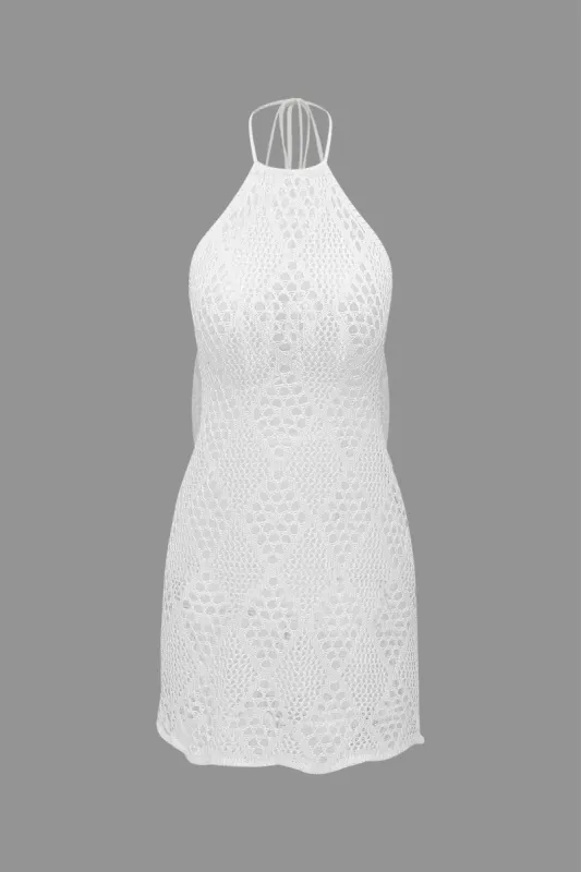 Openwork Knit Halter Backless Cover-Up Dress sold by Micas