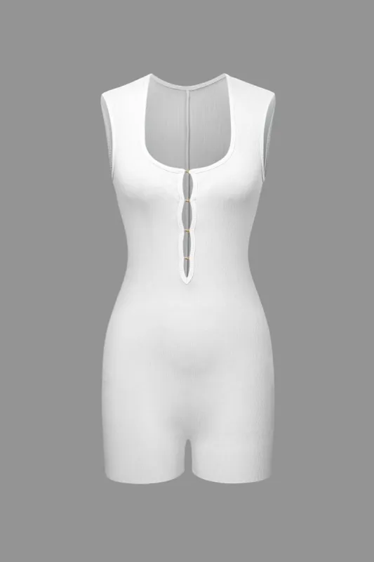 U-neck Sleeveless Cut Out Rib Knit Romper sold by Micas