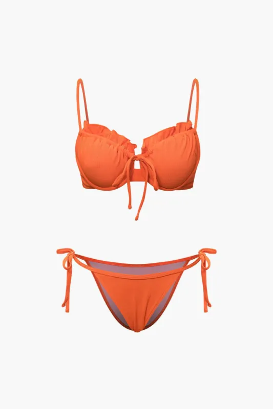 Frill Trim Tie Side Bikini Set sold by Micas