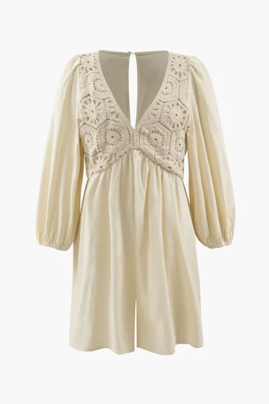 Long Sleeve Crochet Panel Romper sold by Micas