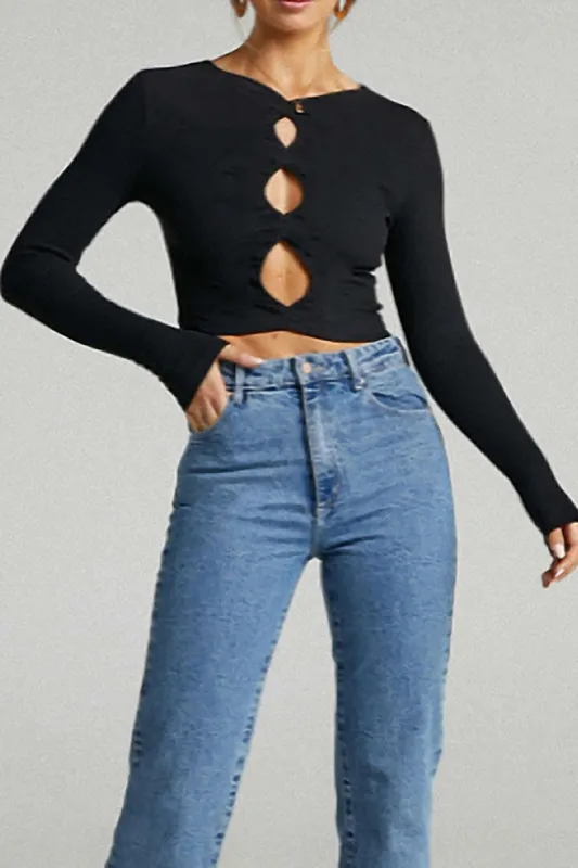 Solid Cut Out Front Long Sleeve Top made by Micas