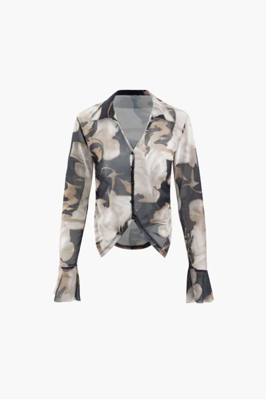 Tie Dye V-neck Mesh Long Sleeve Top sold by Micas