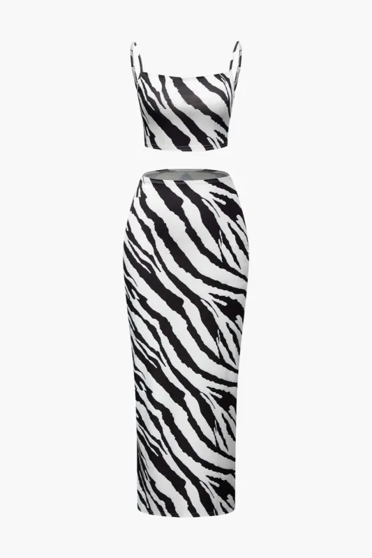 Zebra-Stripe Cami Top And Maxi Skirt Set sold by Micas