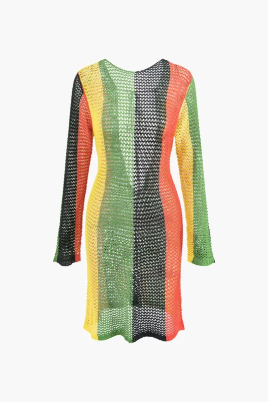 Colorblock Backless Open Knit Mini Dress sold by Micas