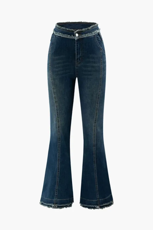 Frayed Trim Flare Leg Jeans sold by Micas
