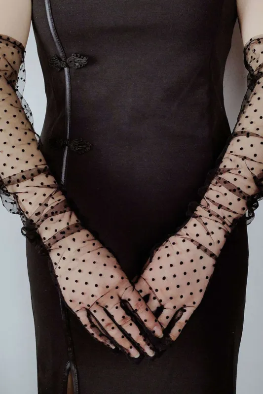 Polka Dot Mesh Long Gloves sold by Micas