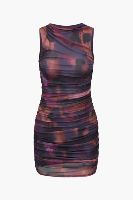 Tie Dye Mesh  Ruched Sleeveless Mini Dress sold by Micas