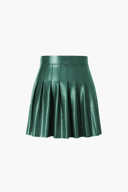 Faux Leather Pleated Mini Skirt sold by Micas