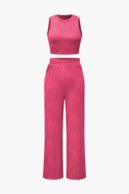 Textured Tank Top Elastic Waist Pants Set sold by Micas
