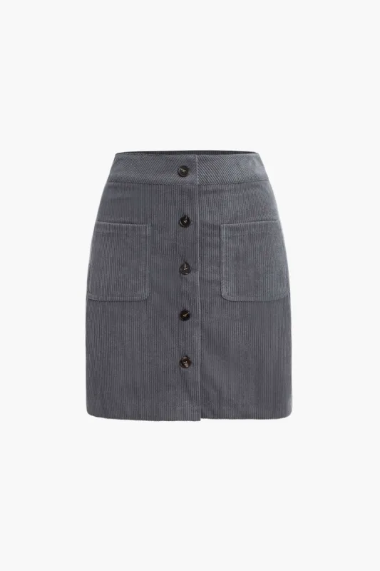 Button Front Corduroy Mini Skirt sold by Micas