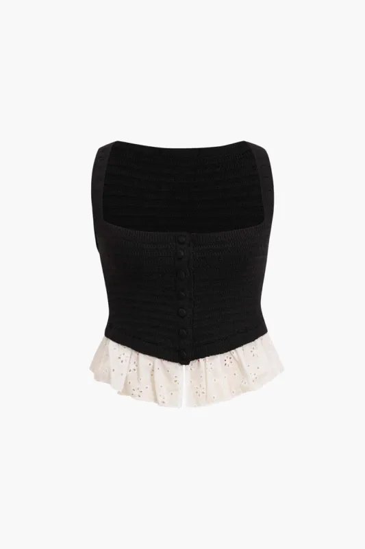 Contrast Peplum Hem Knit Sleeveless Top sold by Micas