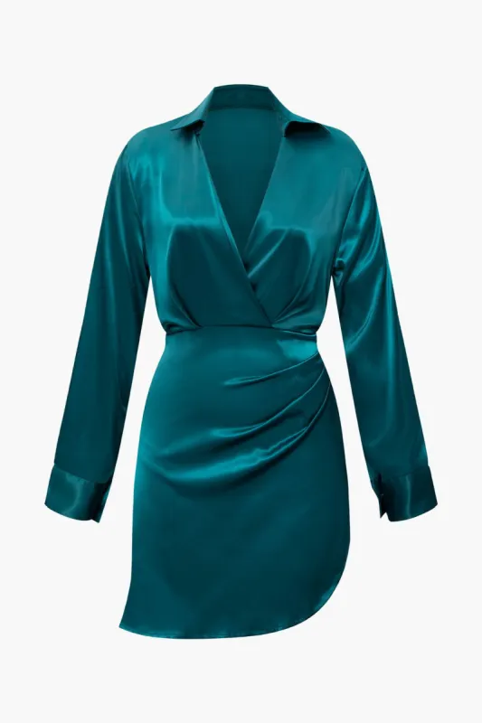 V-neck Satin Long Sleeve Wrap Mini Dress sold by Micas