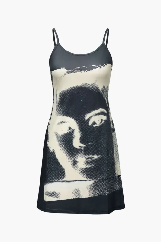 Face Print Mini Slip Dress sold by Micas