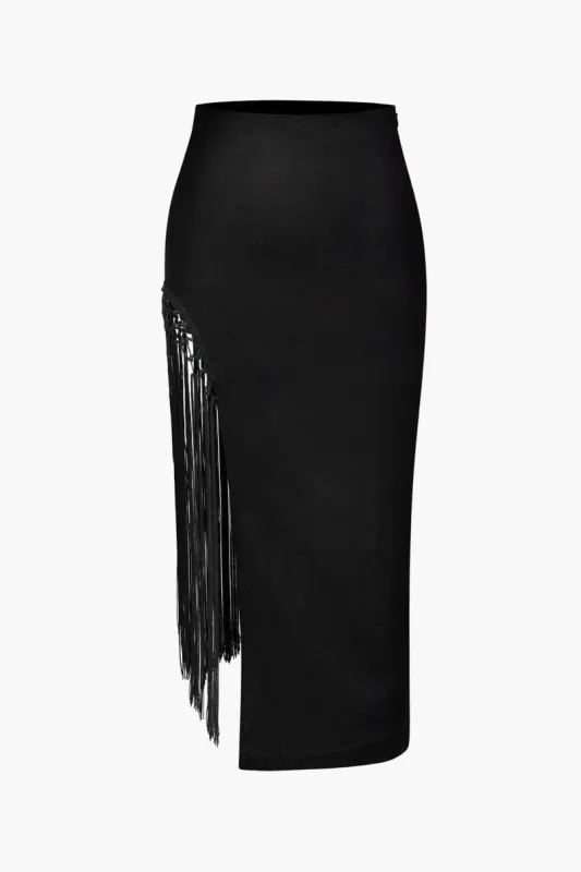 Linen Fringe Midi Skirt sold by Micas