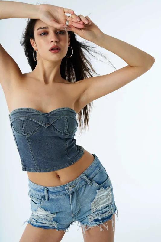 Frayed Destroyed Denim Shorts sold by Micas