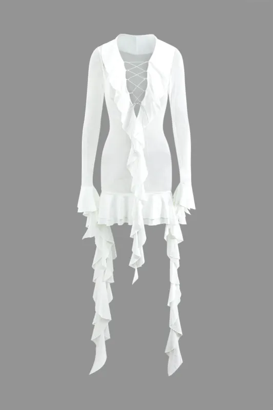 Ruffle Tie Front Long Sleeve Mini Dress sold by Micas