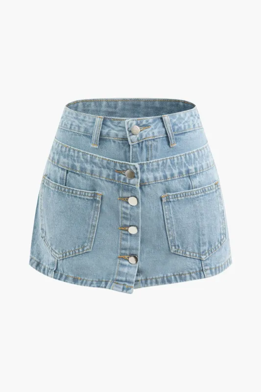Patch Pocket Button Up Denim Shorts sold by Micas
