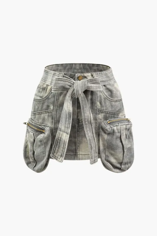 Camo Belted Cargo Mini Skirt sold by Micas