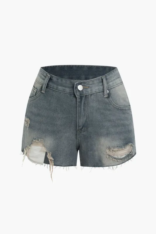 Distressed Low Rise Denim Shorts sold by Micas