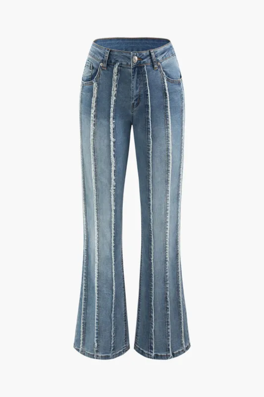 Low Rise Frayed Detail Flare Leg Jeans sold by Micas