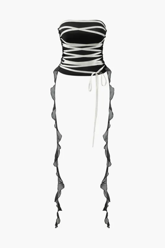 Bandage Ruffle Ribbon Tube Top sold by Micas