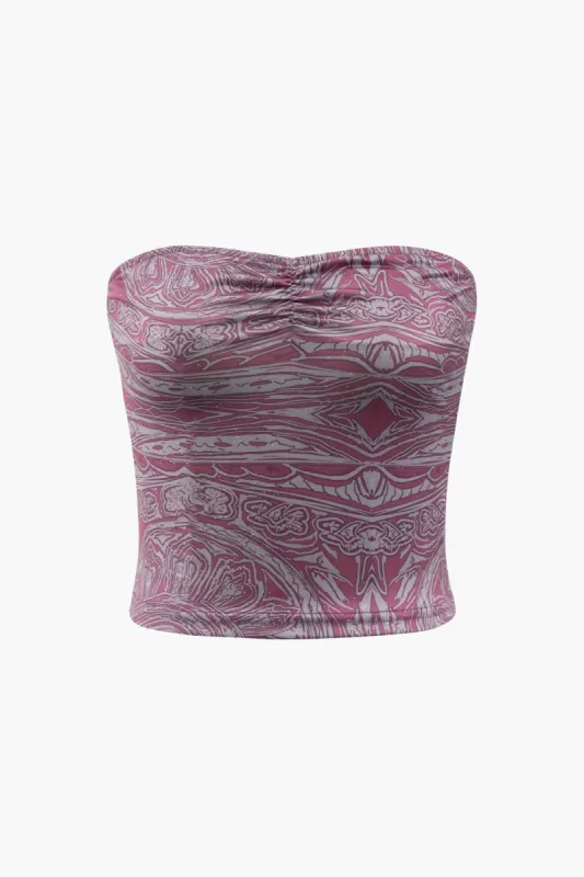 Printed Ruched Tube Top sold by Micas