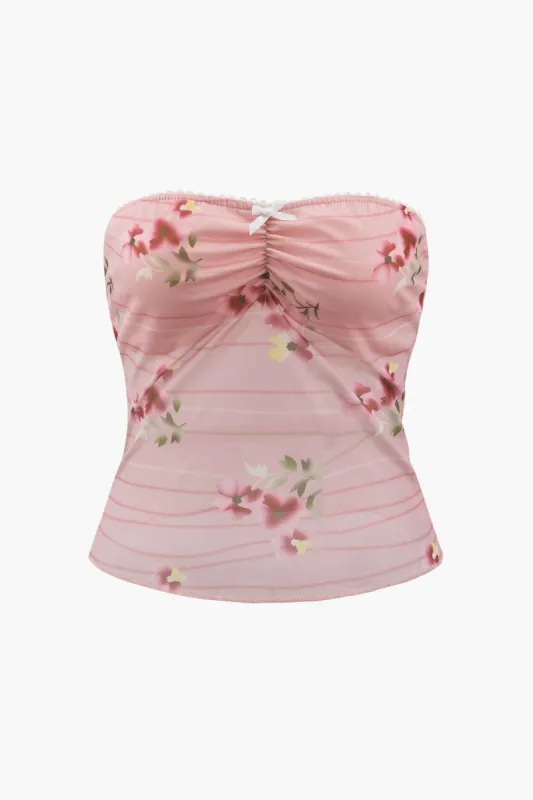 Floral Print Ruched Front Mesh Tube Top sold by Micas