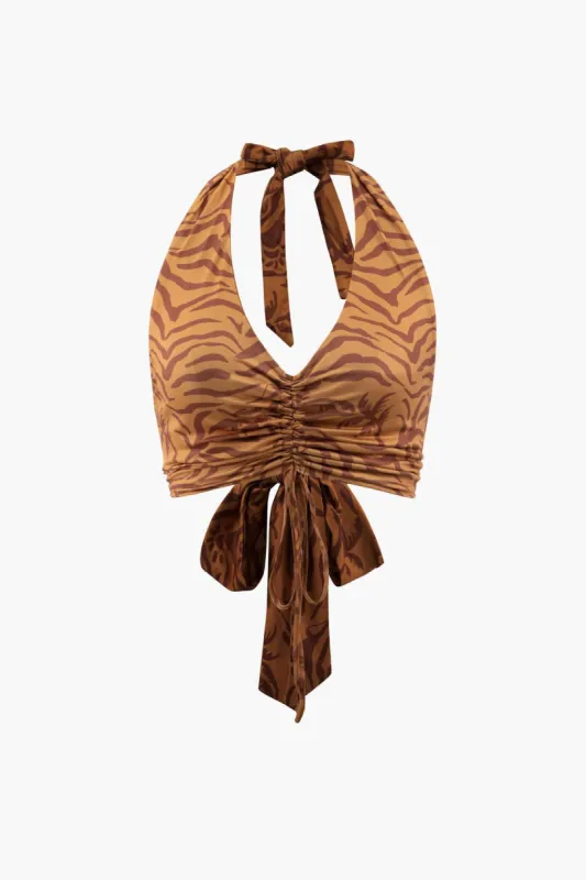 Zebra-stripe Ruched Halter Top sold by Micas