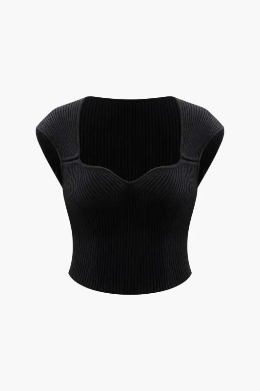 Sweetheart Neckline Knit Sleeveless Top sold by Micas