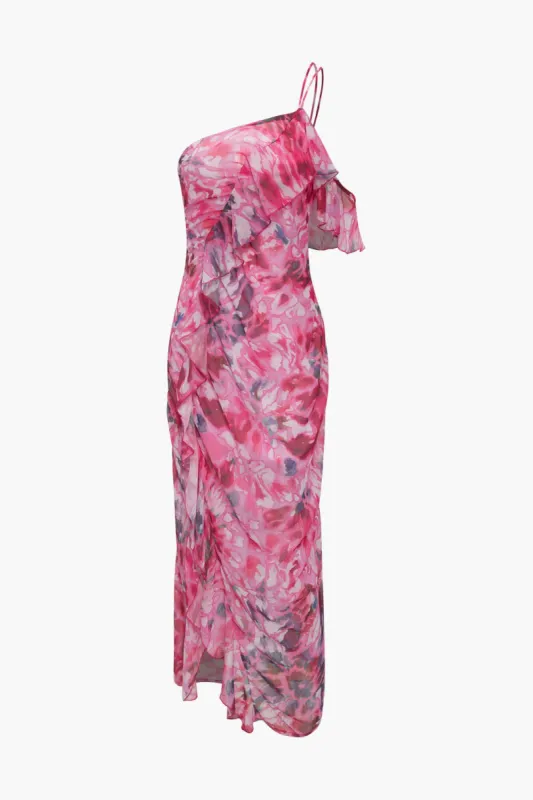 Tie Dye One Shoulder Ruffle Maxi Dress sold by Micas