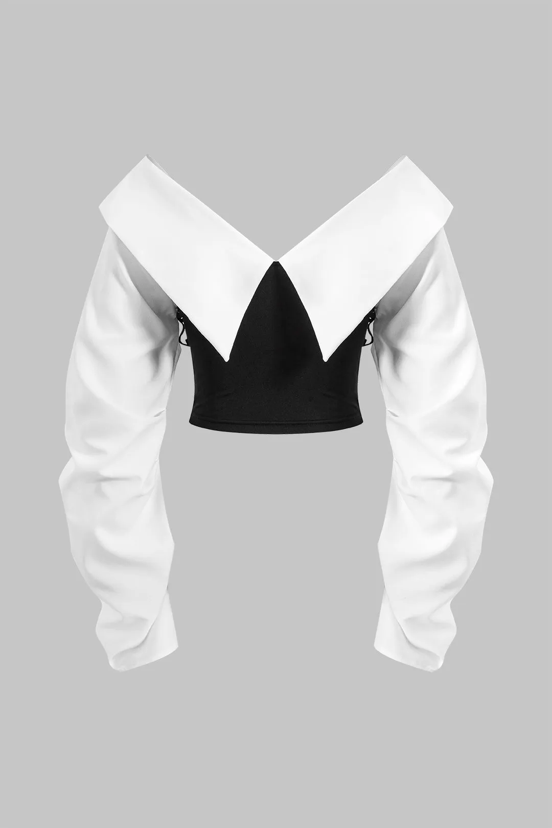 Ruched V-Neck Patchwork Long-Sleeve Top sold by Micas product image thumbnail 2