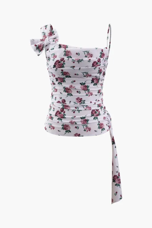 Floral Print Asymmetric Pleated Cami Top sold by Micas