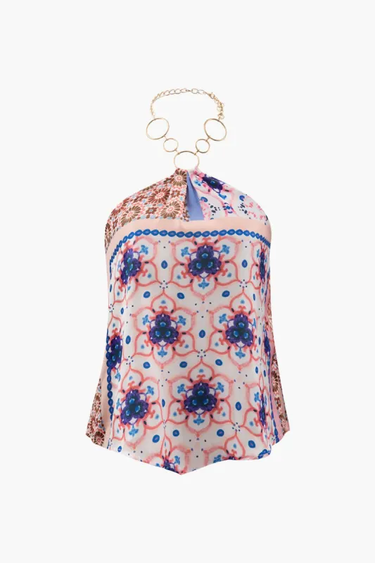 Floral Print Chain Halter Cami Top sold by Micas