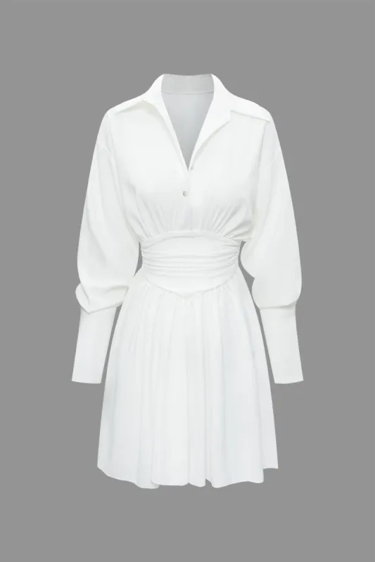 V-neck Long Sleeve Waisted Midi Shirt Dress sold by Micas