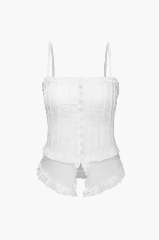 Frill Trim Button Front Cami Top sold by Micas