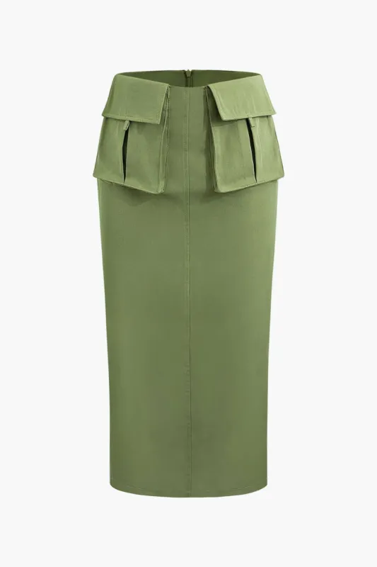 Flap Pocket Split Midi Skirt sold by Micas