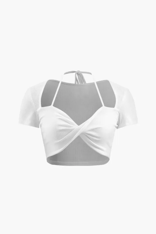 Twist Front Halter Crop T-Shirt sold by Micas