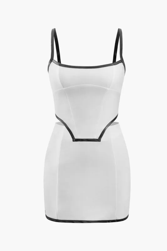 Contrast Binding Corset Top And Mini Skirt Set sold by Micas