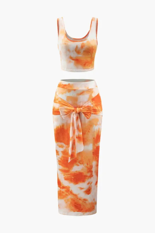 Tie Dye Square Neck Tank Top And Knotted Skirt Set sold by Micas
