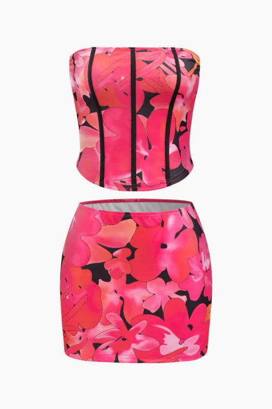 Flora Print Tube Top And Mini Skirt Set sold by Micas
