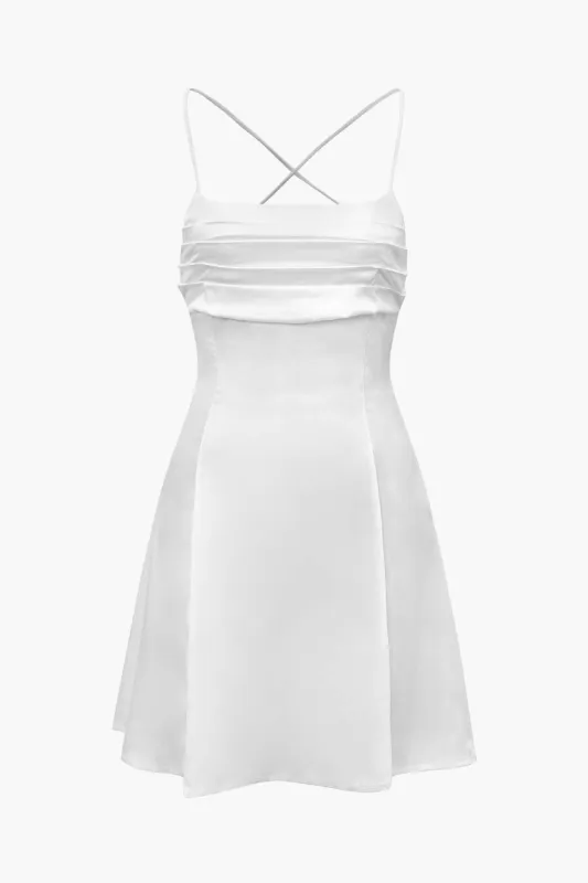 Pleated Satin Knot Back Mini Dress sold by Micas