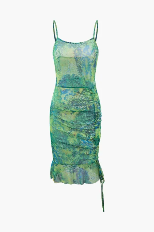 Printed Mesh Ruffle Hem Mini Skirt sold by Micas