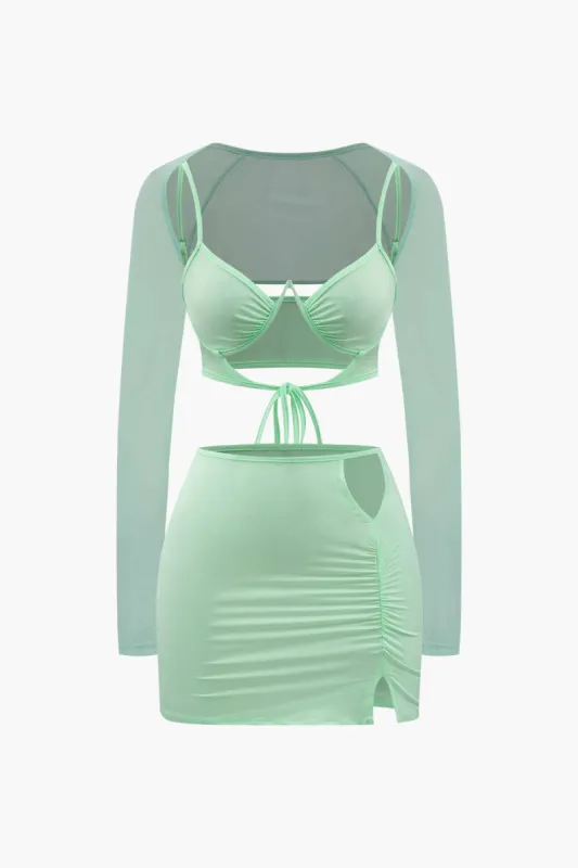Tie Bra Top And Cutout Mini Skirt And Shrug 3pc Set sold by Micas