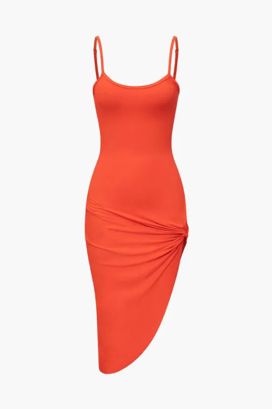 Twist Detail Asymmetric Midi Dress made by Micas